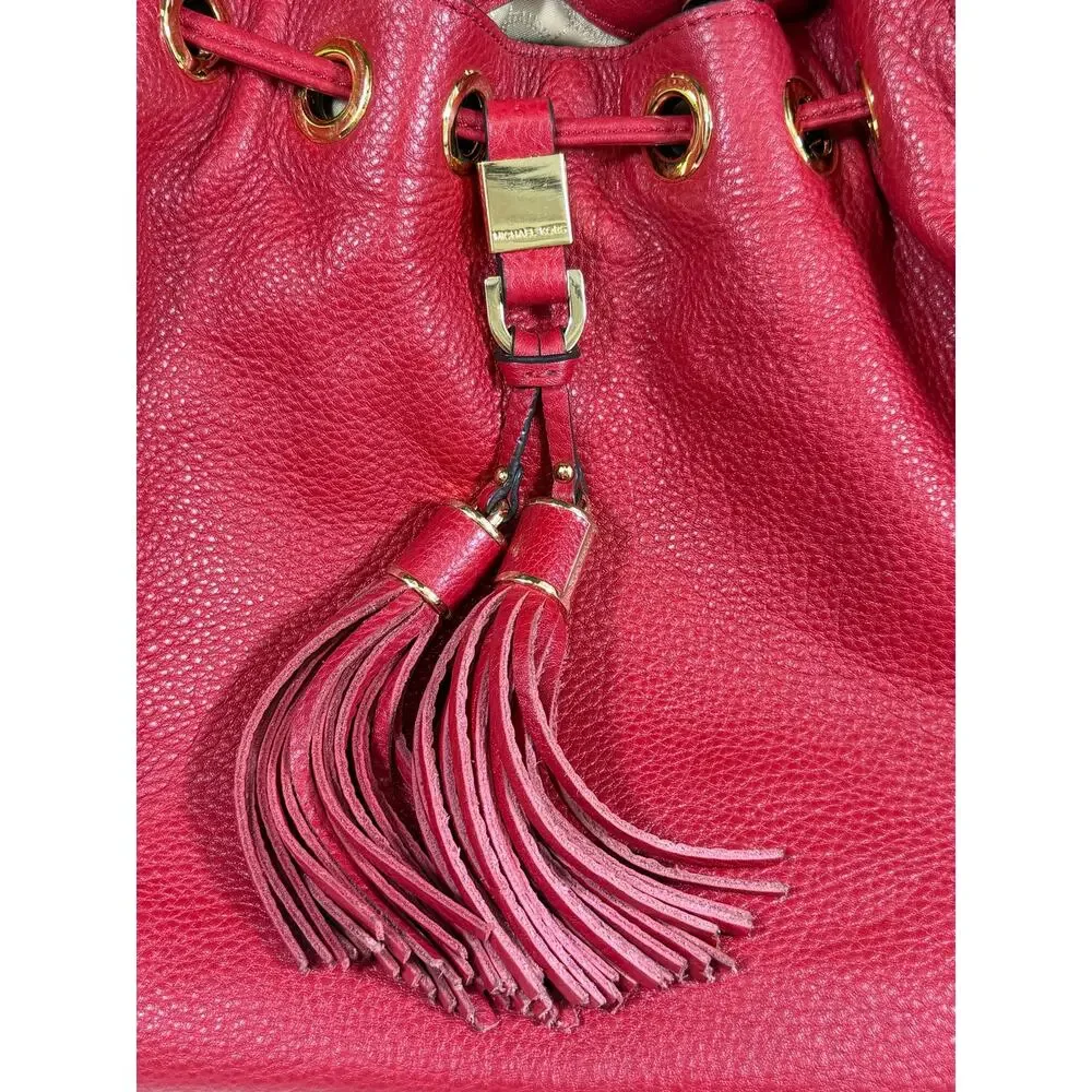 Michael Kors Women's Red Pebbled Leather Hobo Shoulder Handbag Purse Classic